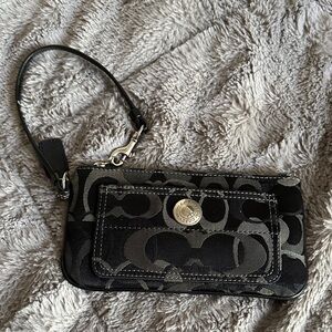 Coach Black & Gray Signature Canvas Wristlet